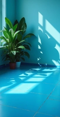 blue room showing clean and dirty grouting
