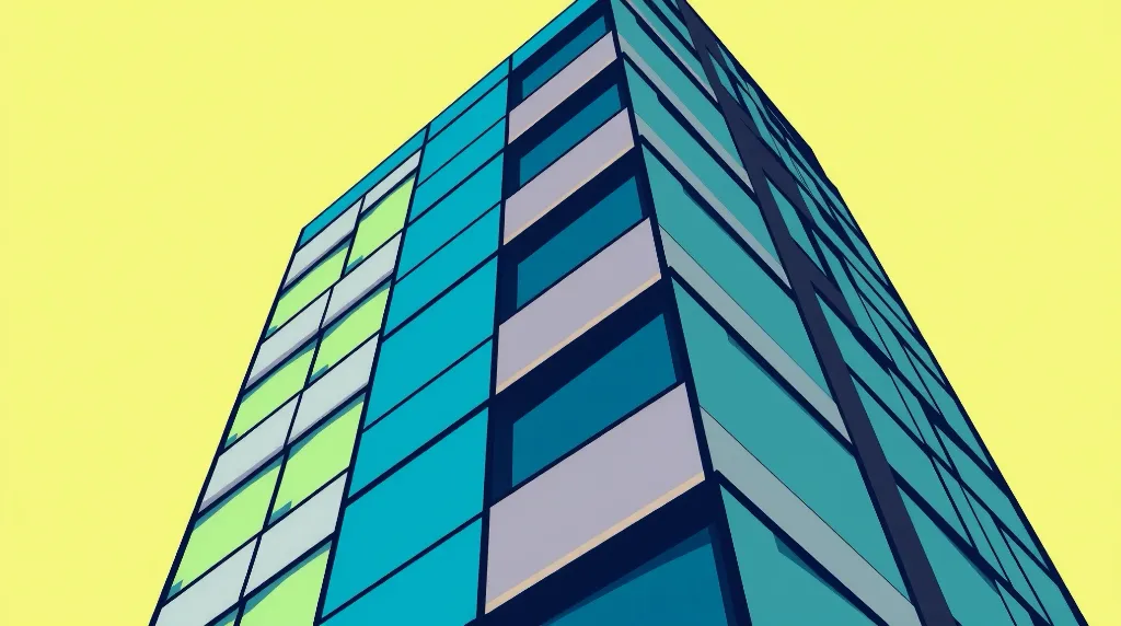 stylised high rise building with yellow sky